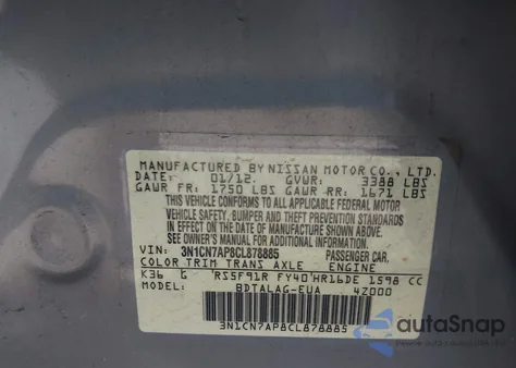 2012 Nissan Versa 1.6 S from USA, damaged, VIN 3N1CN7AP8CL878885